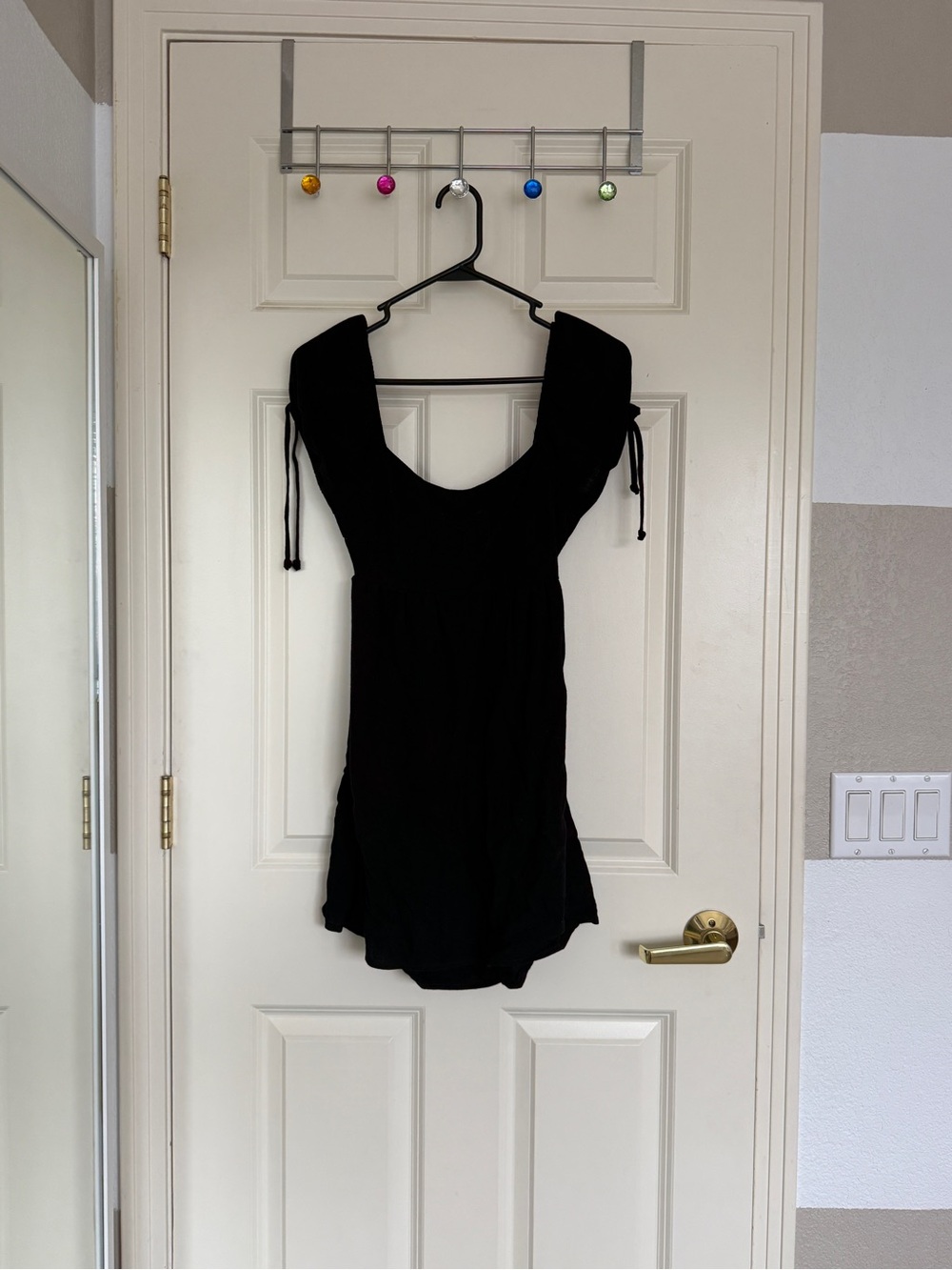 La Hearts Black Mini Dress with Scoop Neck and Tie Shoulders